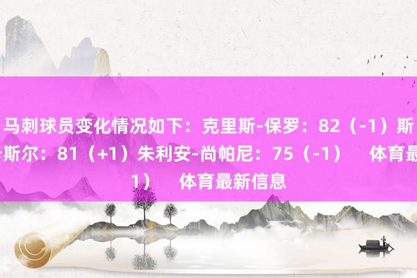 馬刺球員變化情況如下：克里斯-保羅：82（-1）斯蒂芬-卡斯?fàn)枺?1（+1）朱利安-尚帕尼：75（-1）    體育最新信息